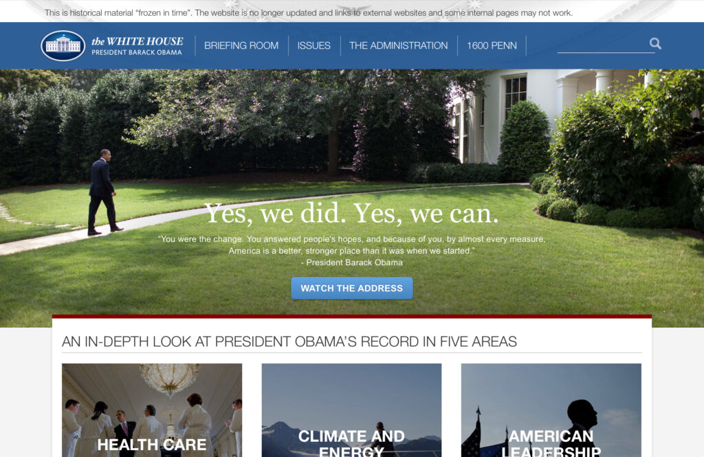 Screenshot of Obama’s White House website.